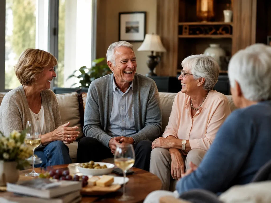 a lively gathering in a cozy living room a lively gathering in a cozy living room