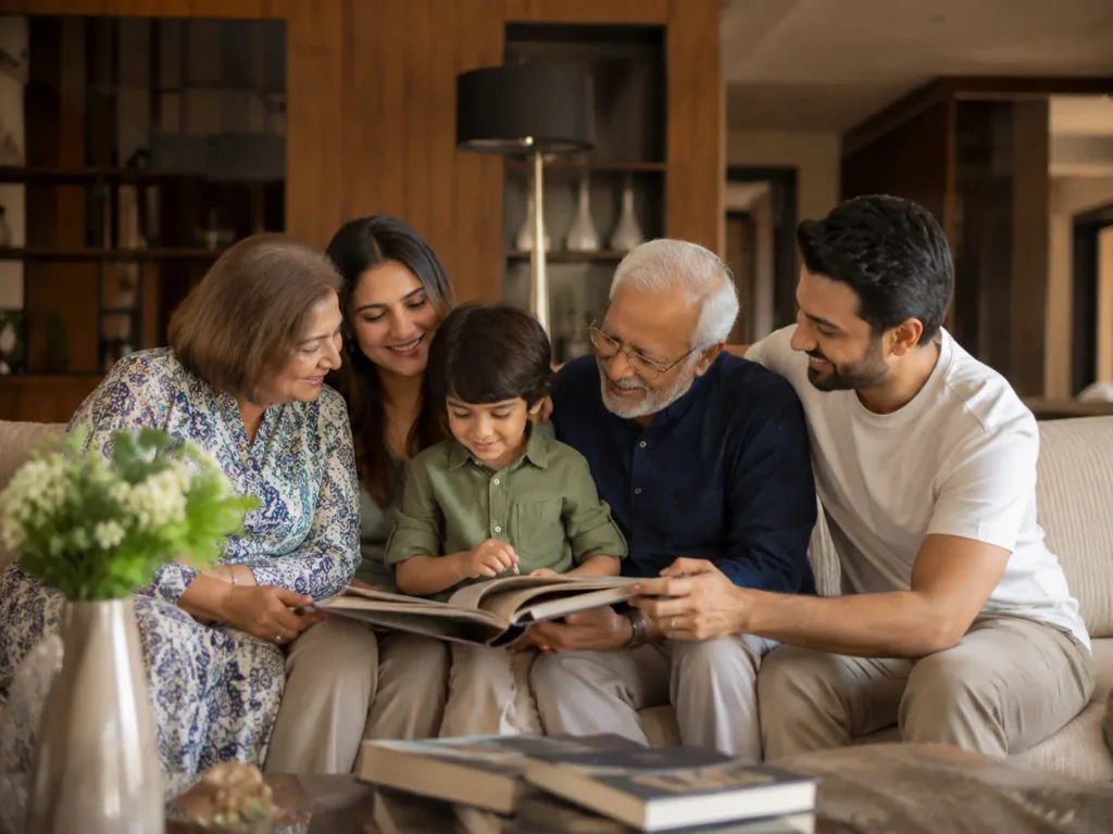 family bonding over a photo album family bonding over a photo album